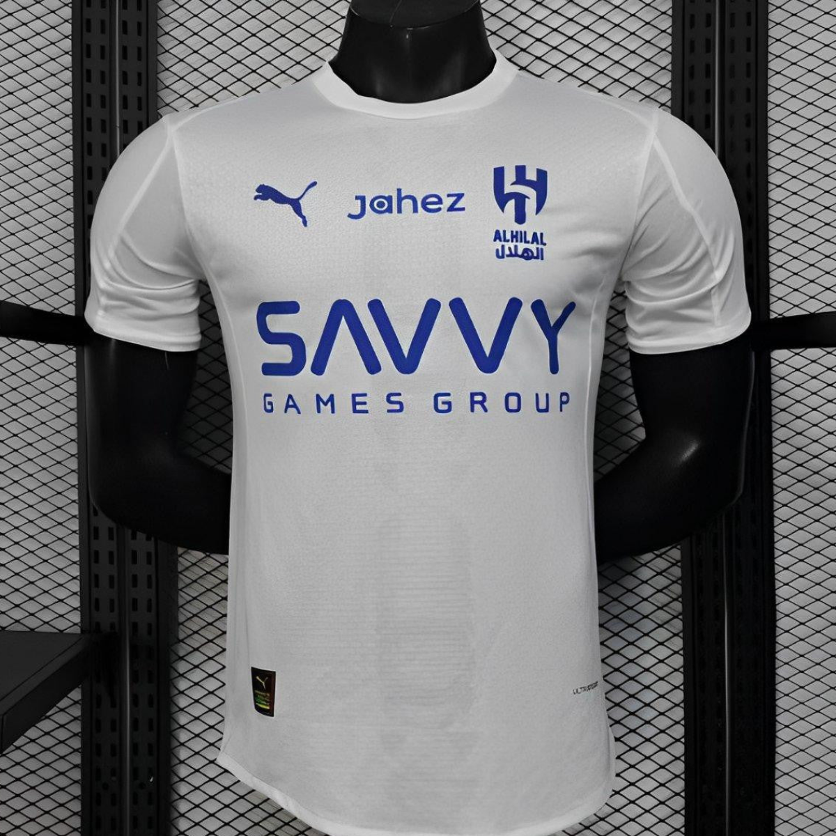 Player Version 25/26 Al-Hilal Away White with Blue Details and SAVVY Games Group Sponsor Jersey