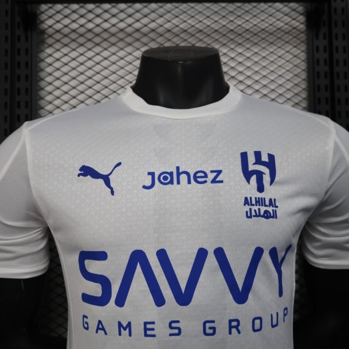 Player Version 25/26 Al-Hilal Away White with Blue Details and SAVVY Games Group Sponsor Jersey