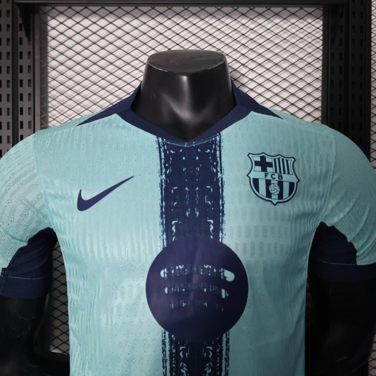 Player Version 25/26 Barcelona Blue 125Th Anniversary Mint Green Jersey with Navy Blue Stripe and Spotify Sponsor