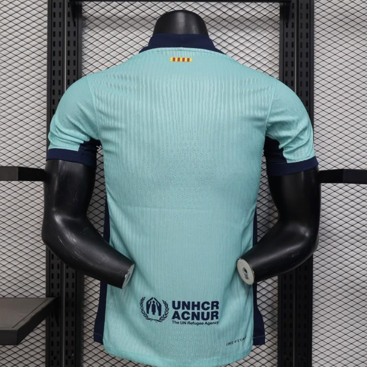 Player Version 25/26 Barcelona Blue 125Th Anniversary Mint Green Jersey with Navy Blue Stripe and Spotify Sponsor