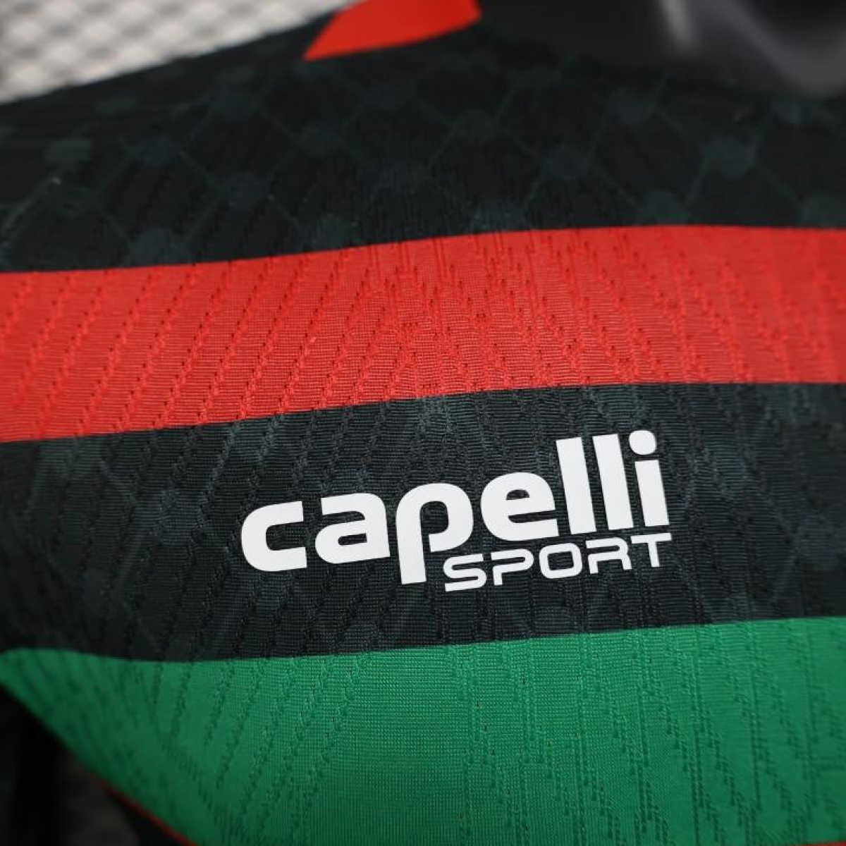 Player Version 25/26 CD Palestino Away Black Jersey with Red-Green Stripes and Bank of Palestine Sponsor
