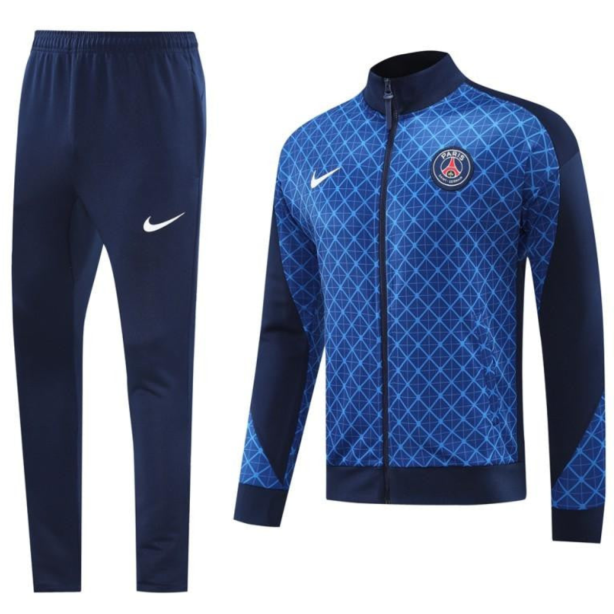 24/25 PSG Blue Grid Pattern Full Zipper Jacket +Long Pants