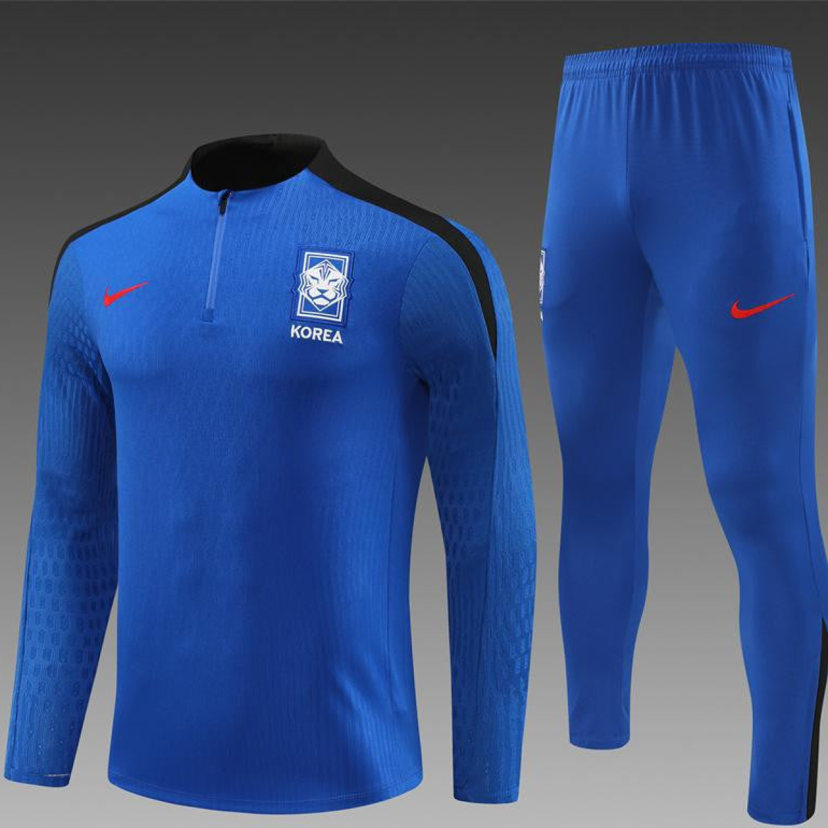 2024 South Korea Blue Half Zipper Jacket+Long Pants