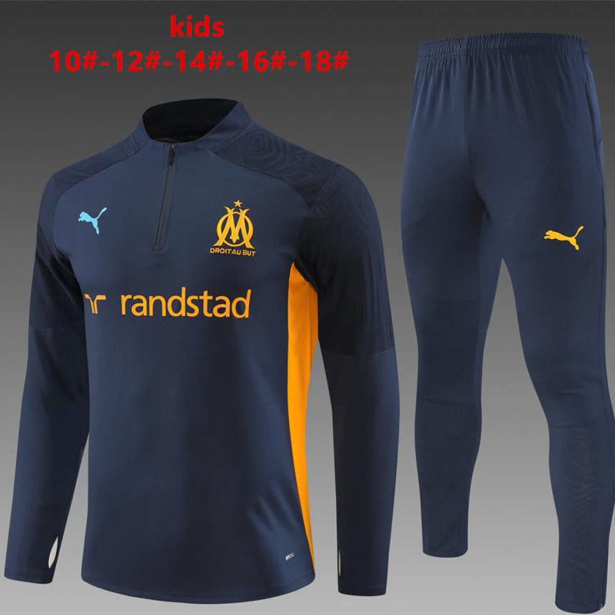 24/25 Kids Olympique Marseille Navy Orange Zipper Jacket+Long Pants