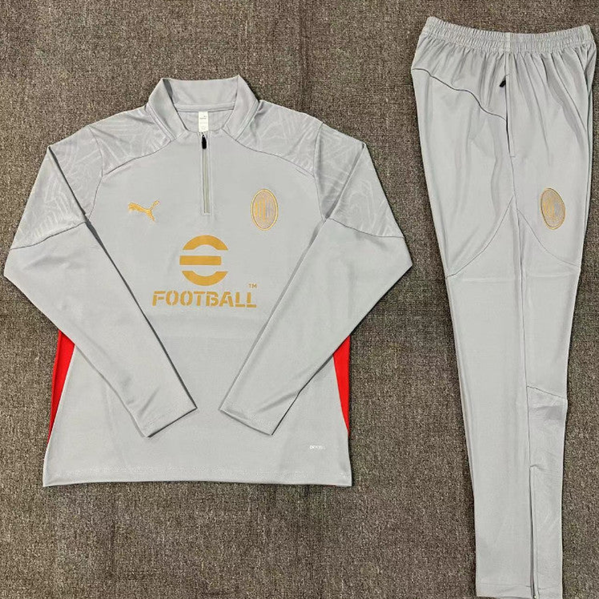 24/25 Kids AC Milan Grey Half Zipper Jacket+Long Pants