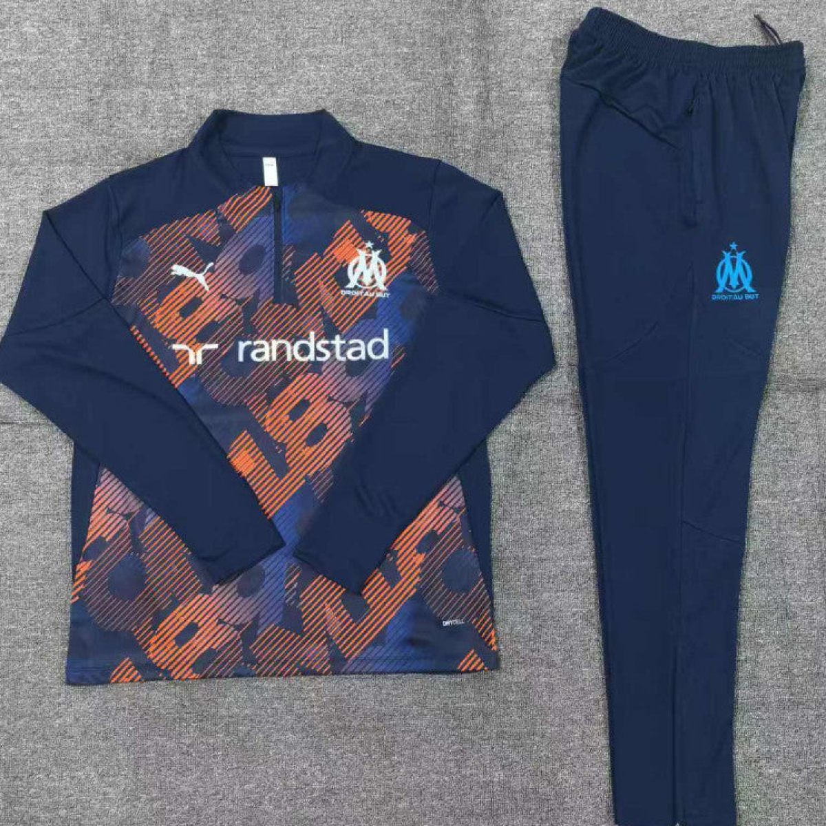 24/25 Kids Olympique Marseille Navy Mixed Color Half Zipper Jacket+Long Pants