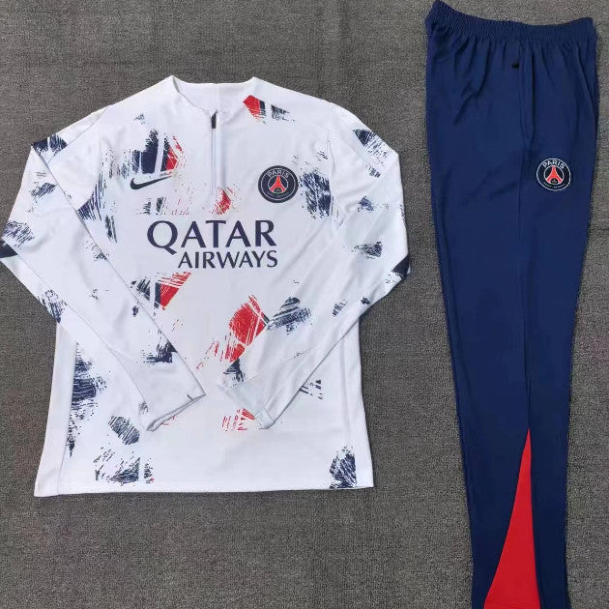 24/25 Kids PSG White Camouflage Navy Half Zipper Jacket+Long Pants