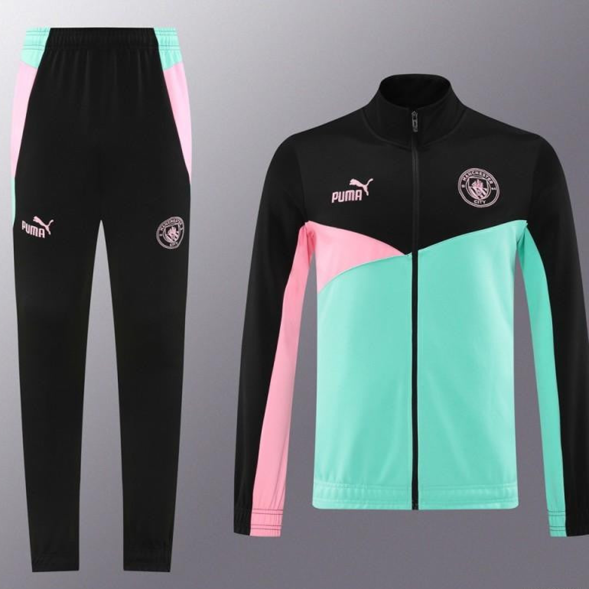 24/25 Manchester City Black/Green Full Zipper Jacket +Long Pants