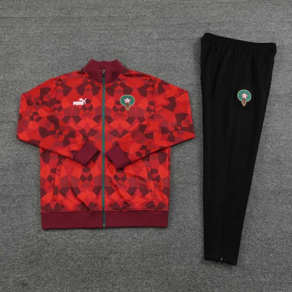 2024 Morocco Red Full Zipper Hoodie Jacket+Pants