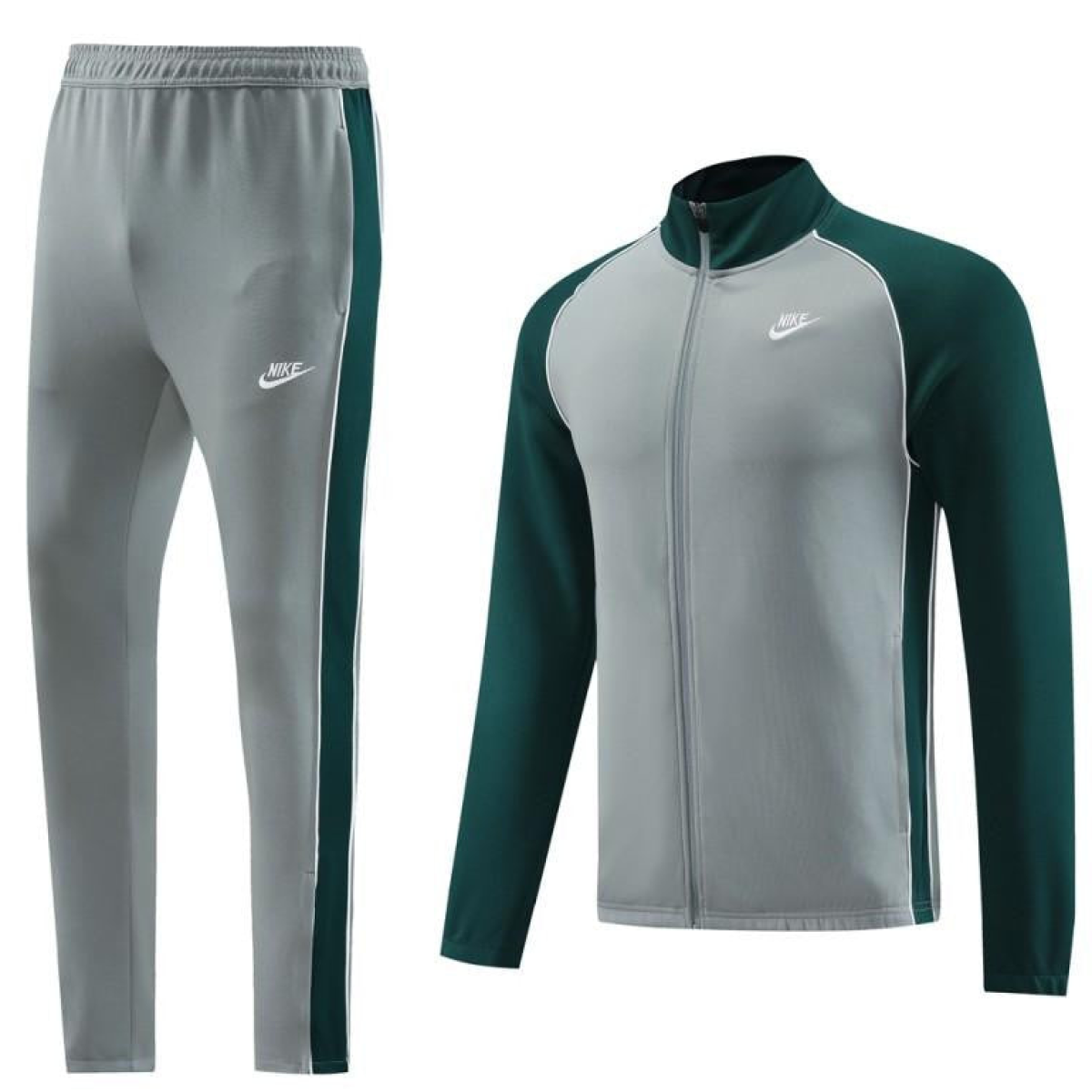 2023 NIKE Grey/Dark Green Hoodie Full Zipper Jacket +Pants