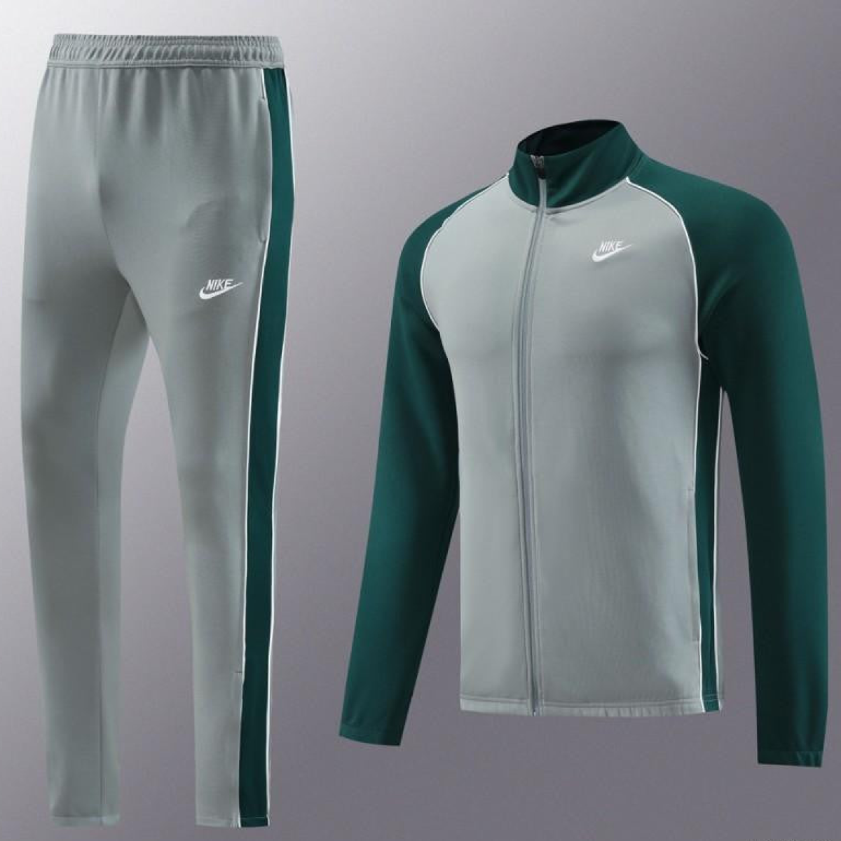 2023 NIKE Grey/Dark Green Hoodie Full Zipper Jacket +Pants