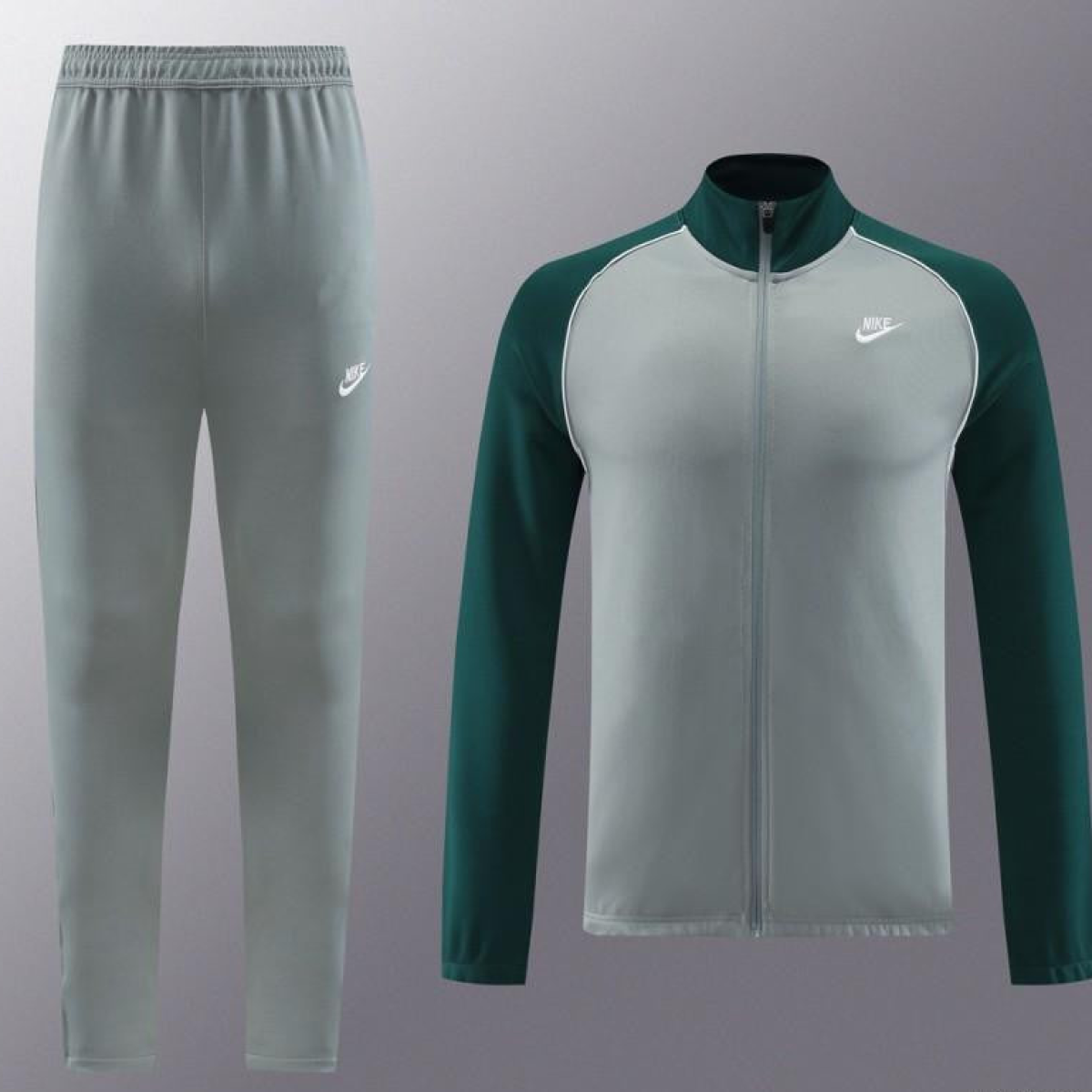 2023 NIKE Grey/Dark Green Hoodie Full Zipper Jacket +Pants