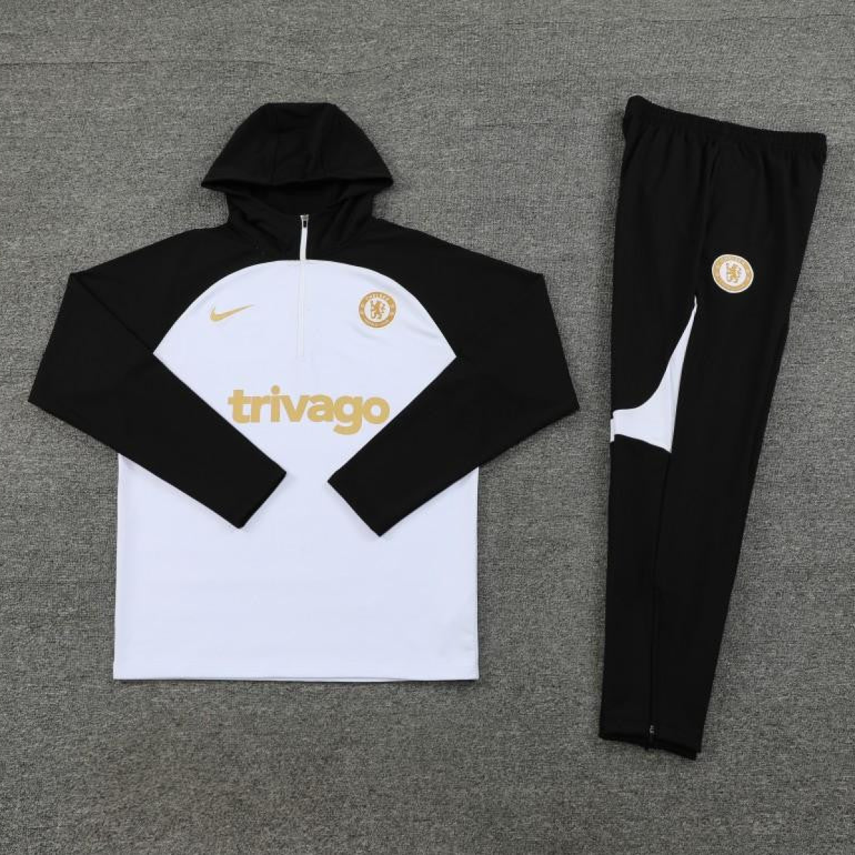 23/24 Chelsea White Black Hoodie Half Zipper Jacket+ Pants