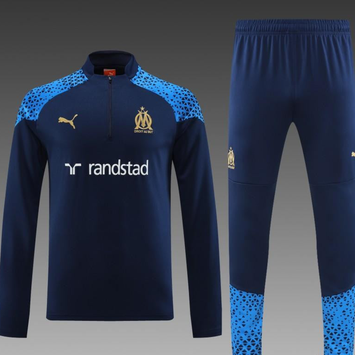23/24 Olympique Marseille Navy Half Zipper Jacket+ Pants