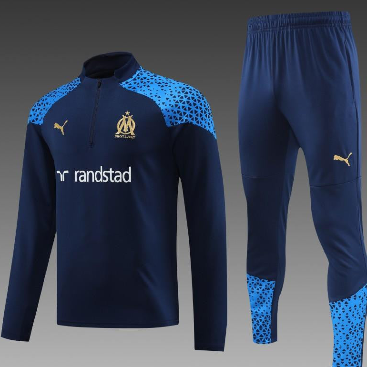 23/24 Olympique Marseille Navy Half Zipper Jacket+ Pants