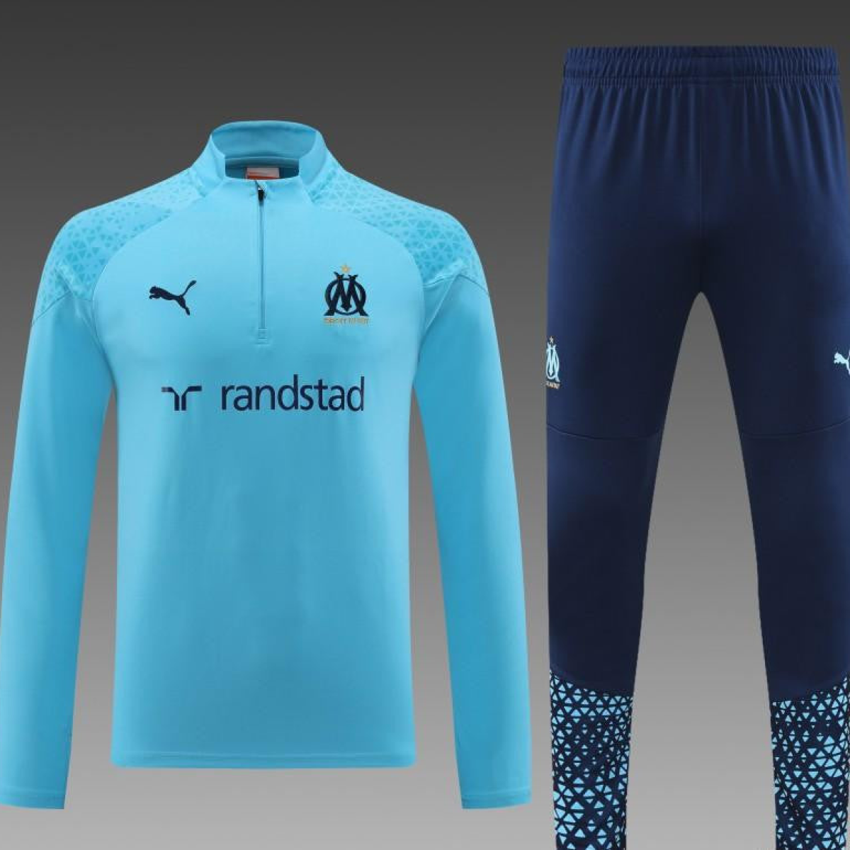 23/24 Olympique Marseille Blue Half Zipper Jacket+ Pants
