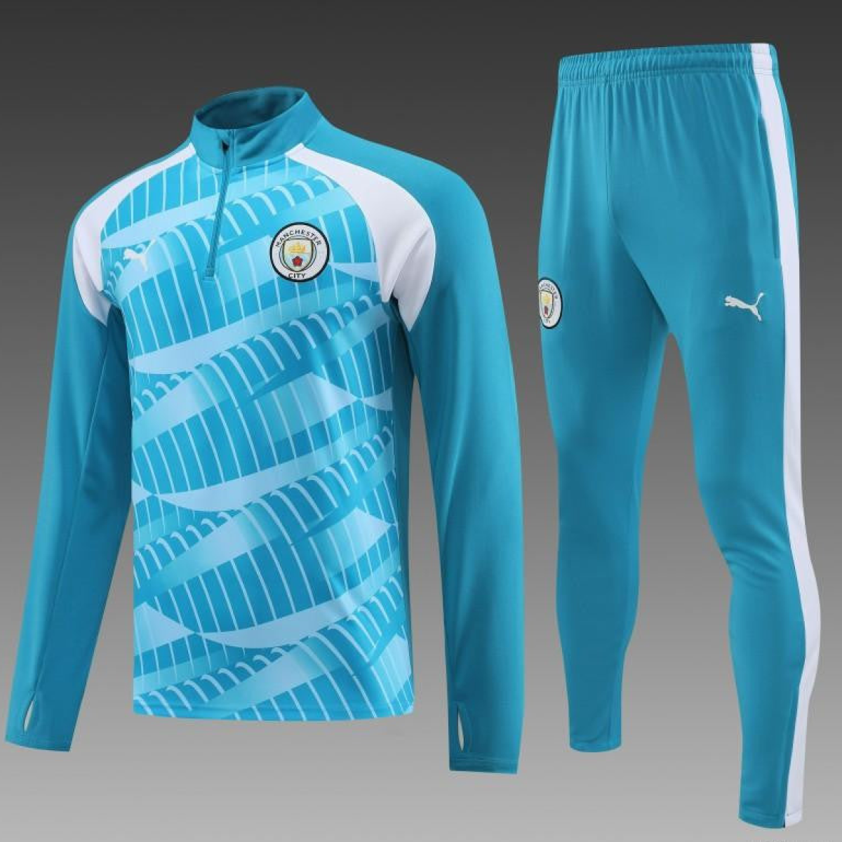 23/24 Manchester City Blue White Half Zipper Jacket+ Pants