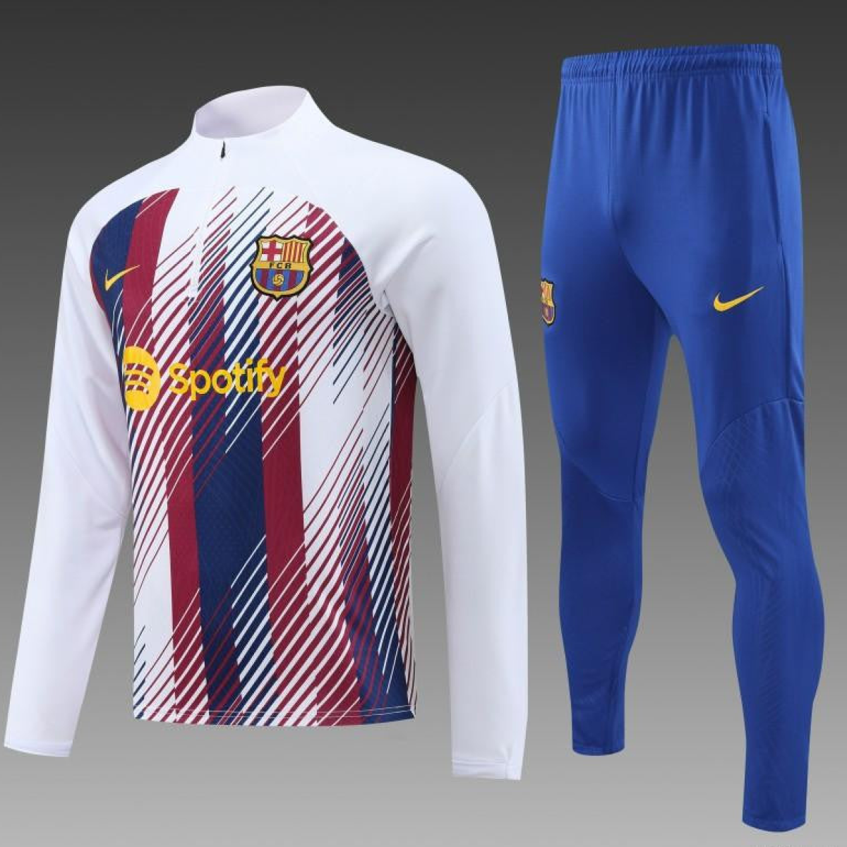 23/24 Barcelona White Red Mixed Color Half Zipper Jacket+ Pants