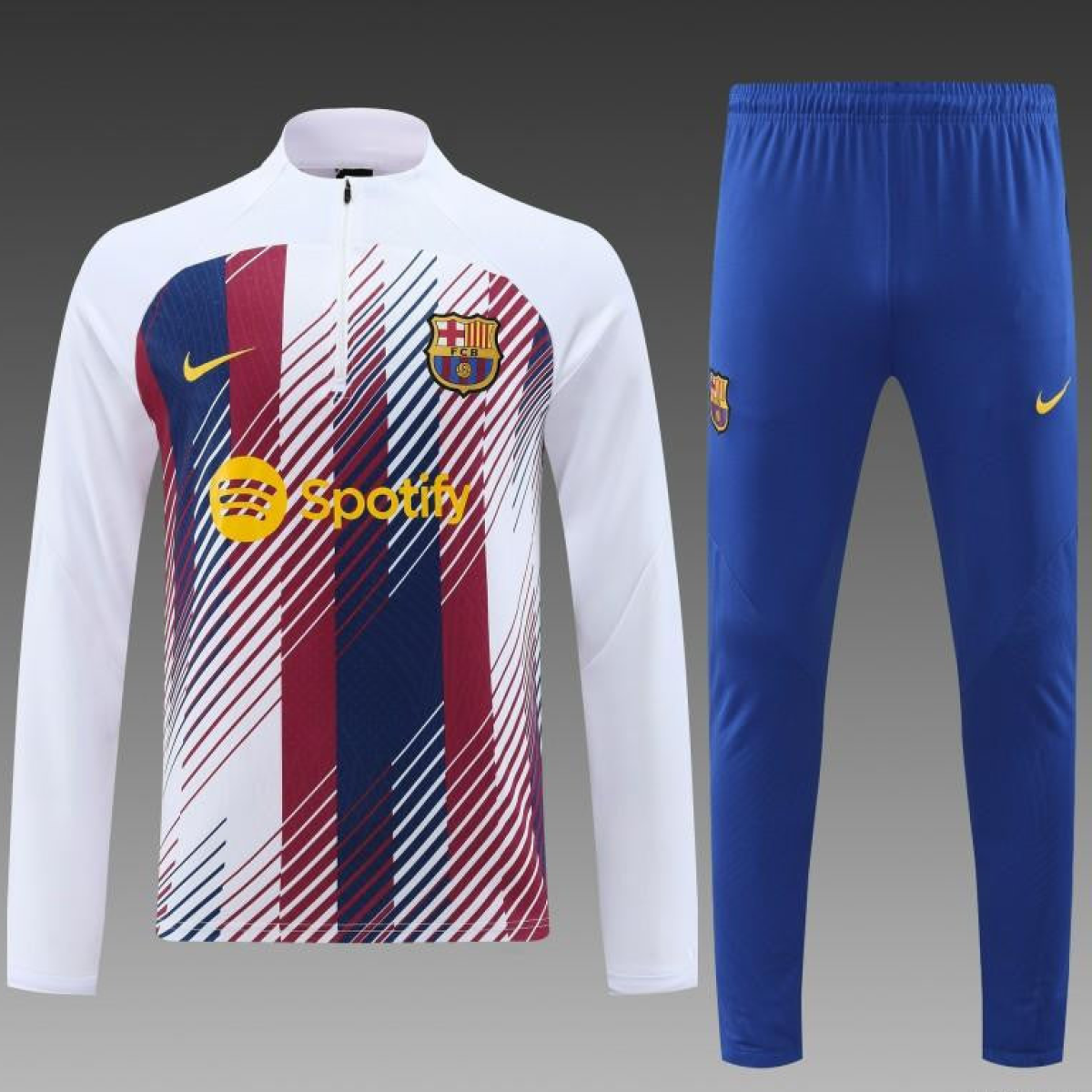 23/24 Barcelona White Red Mixed Color Half Zipper Jacket+ Pants