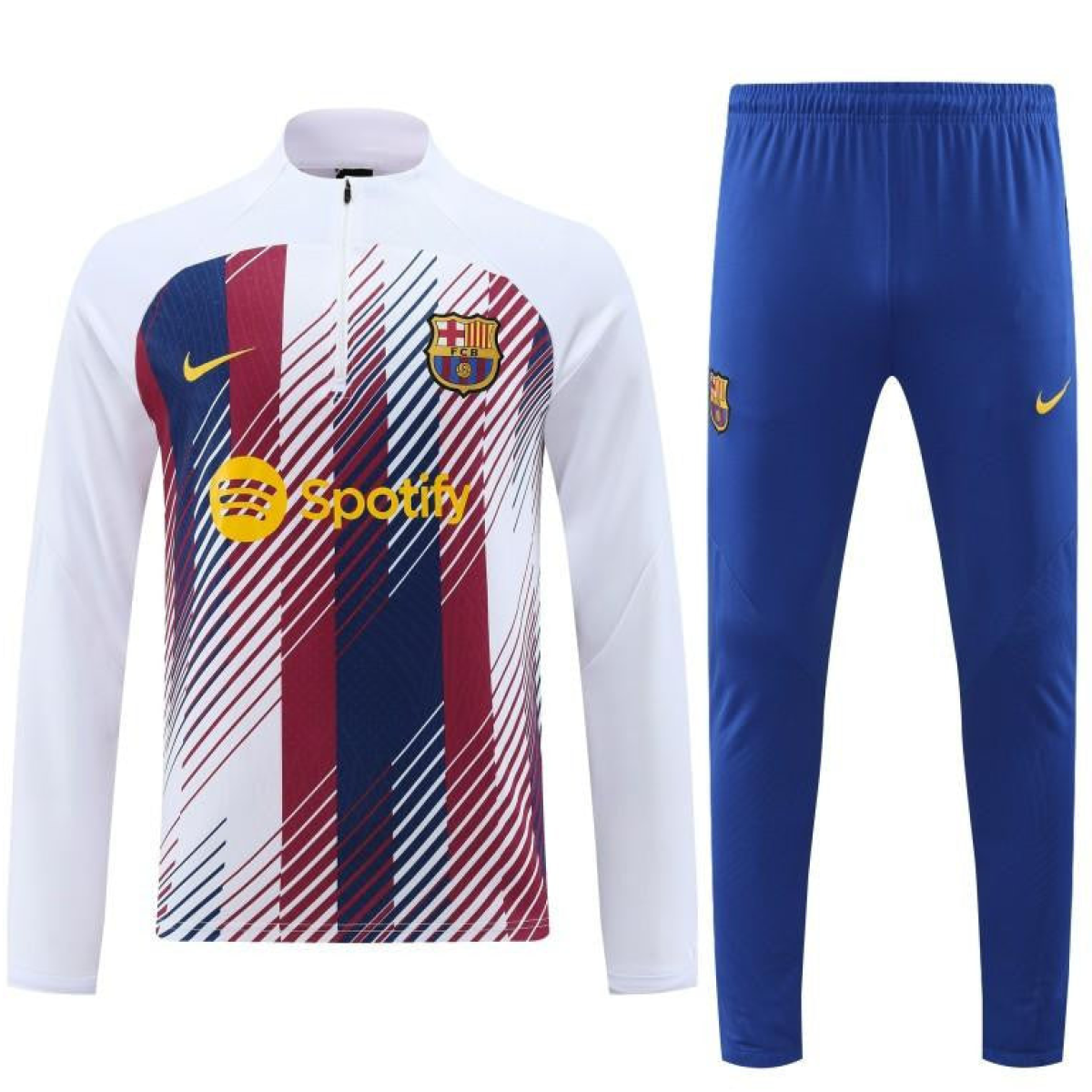 23/24 Barcelona White Red Mixed Color Half Zipper Jacket+ Pants
