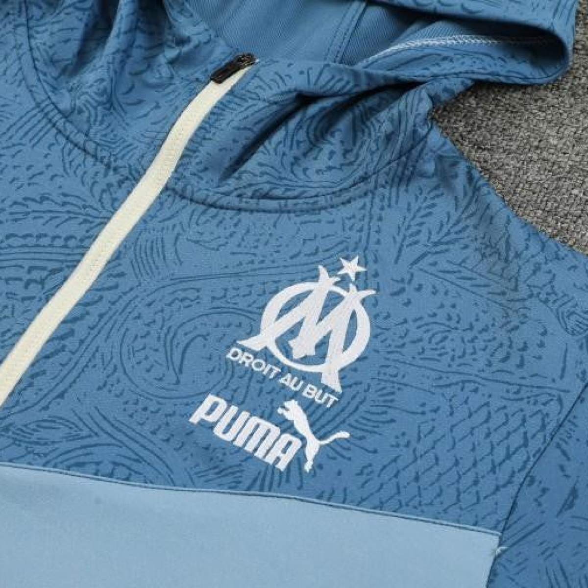 23/24 Olympique Marseille Blue Half Zipper Hoodie Jacket +Pants
