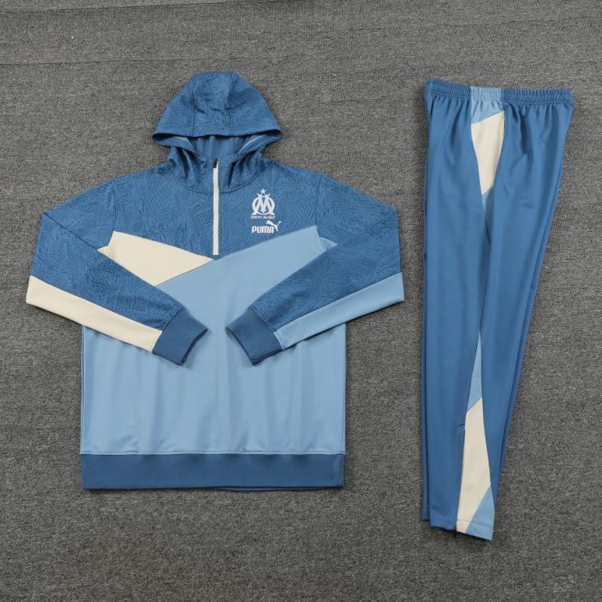 23/24 Olympique Marseille Blue Half Zipper Hoodie Jacket +Pants