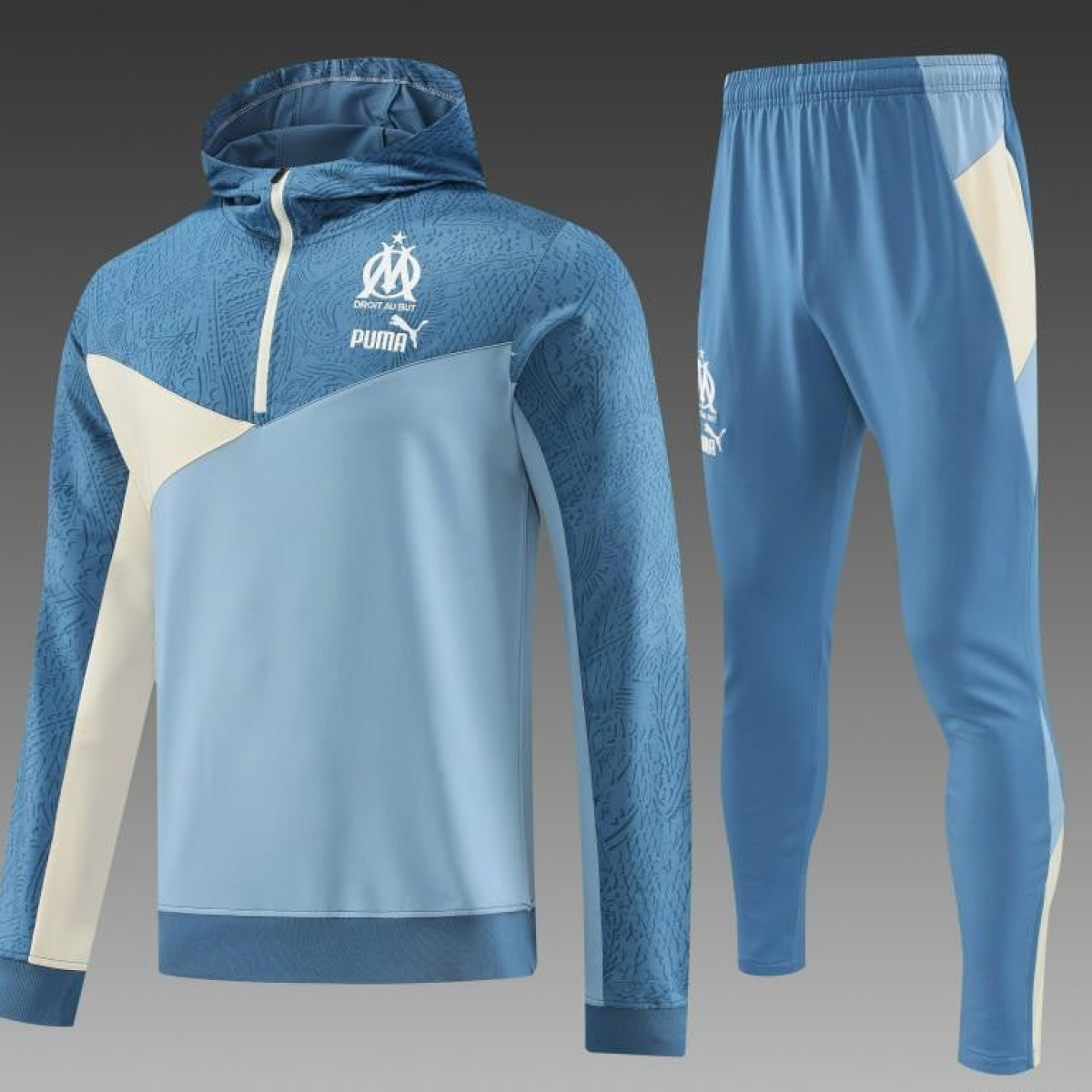 23/24 Olympique Marseille Blue Half Zipper Hoodie Jacket +Pants