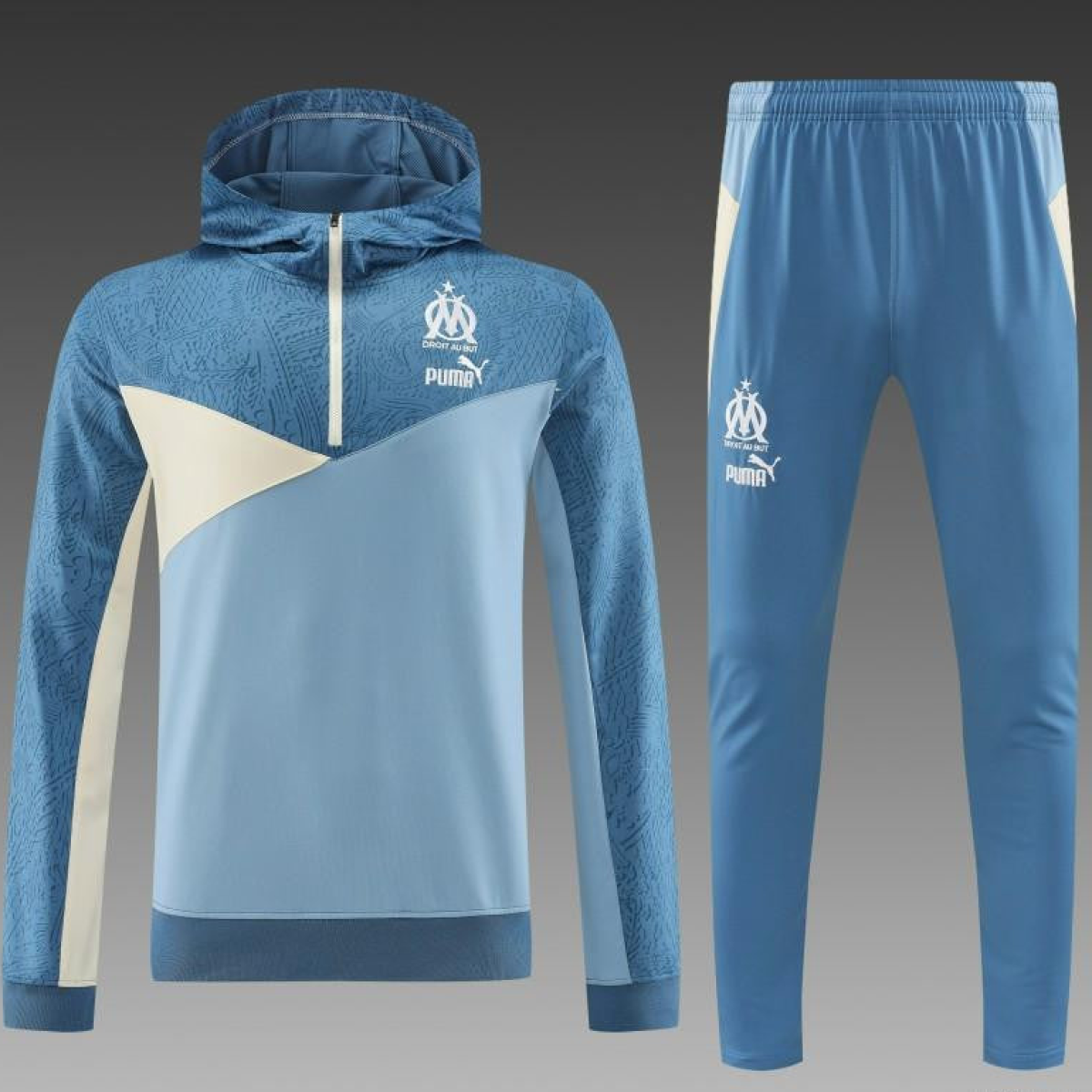 23/24 Olympique Marseille Blue Half Zipper Hoodie Jacket +Pants