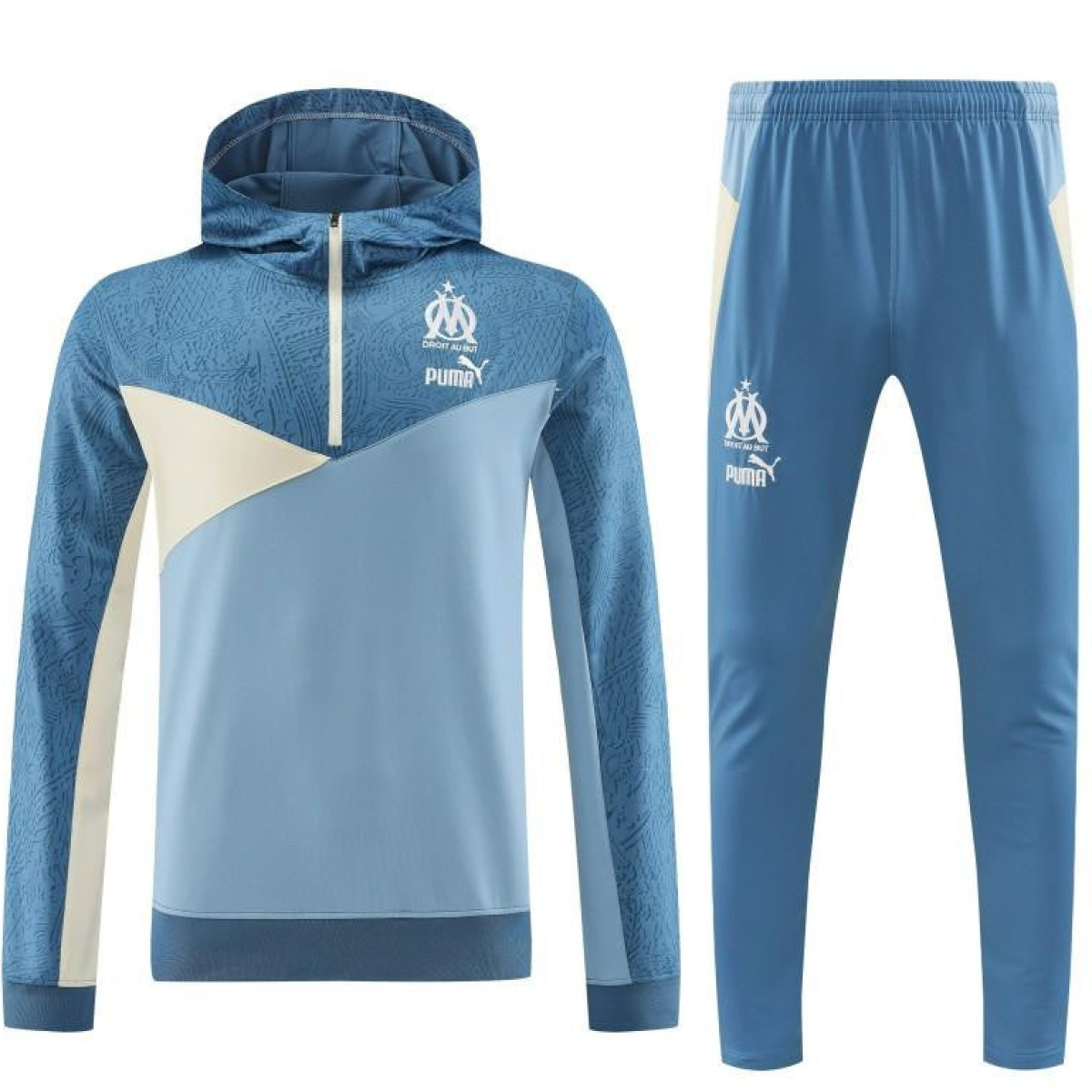 23/24 Olympique Marseille Blue Half Zipper Hoodie Jacket +Pants