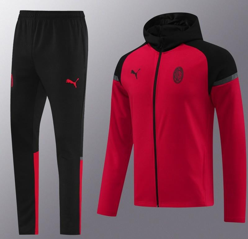 24/25 AC Milan Red/Black Hoodie Full Zipper Jacket +Long Pants