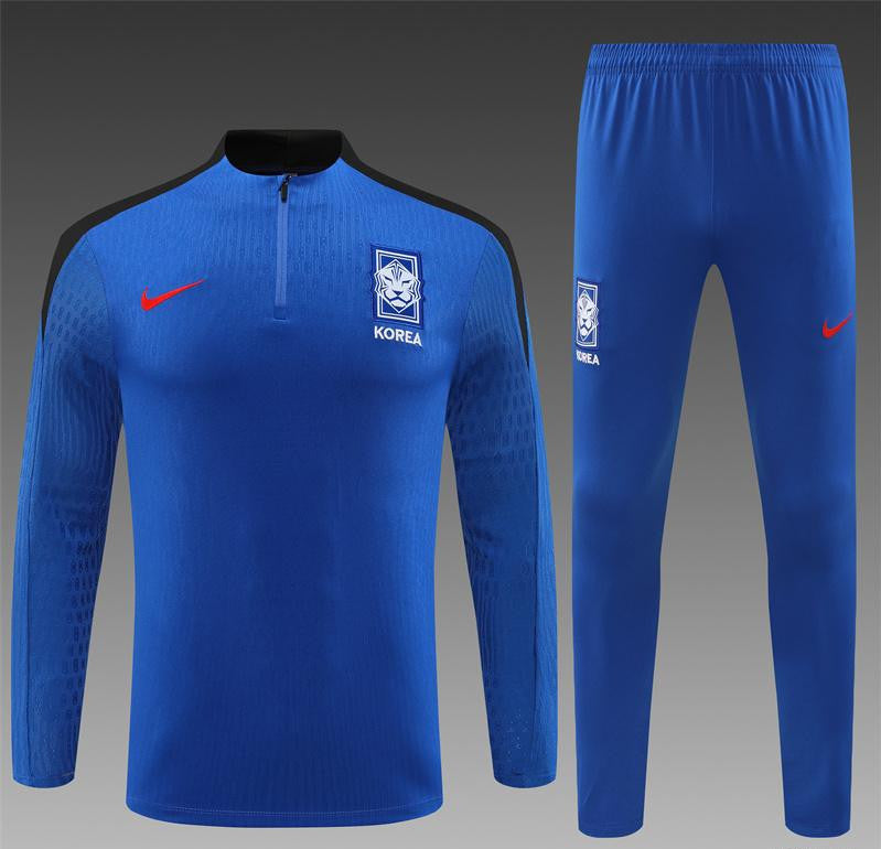 2024 South Korea Blue Half Zipper Jacket+Long Pants