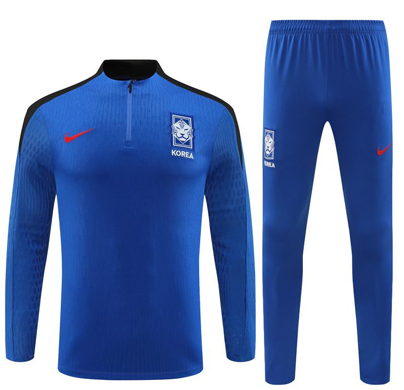 2024 South Korea Blue Half Zipper Jacket+Long Pants
