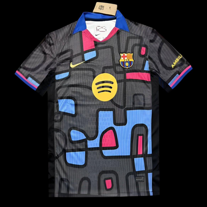 25/26 FC Barcelona Black with Blue & Pink Abstract Pattern Jersey