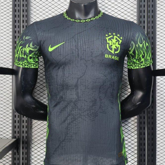 Player Version 2025 Brazil Dark Grey with Neon Green Flame Jersey
