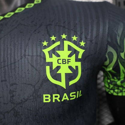 Player Version 2025 Brazil Dark Grey with Neon Green Flame Jersey