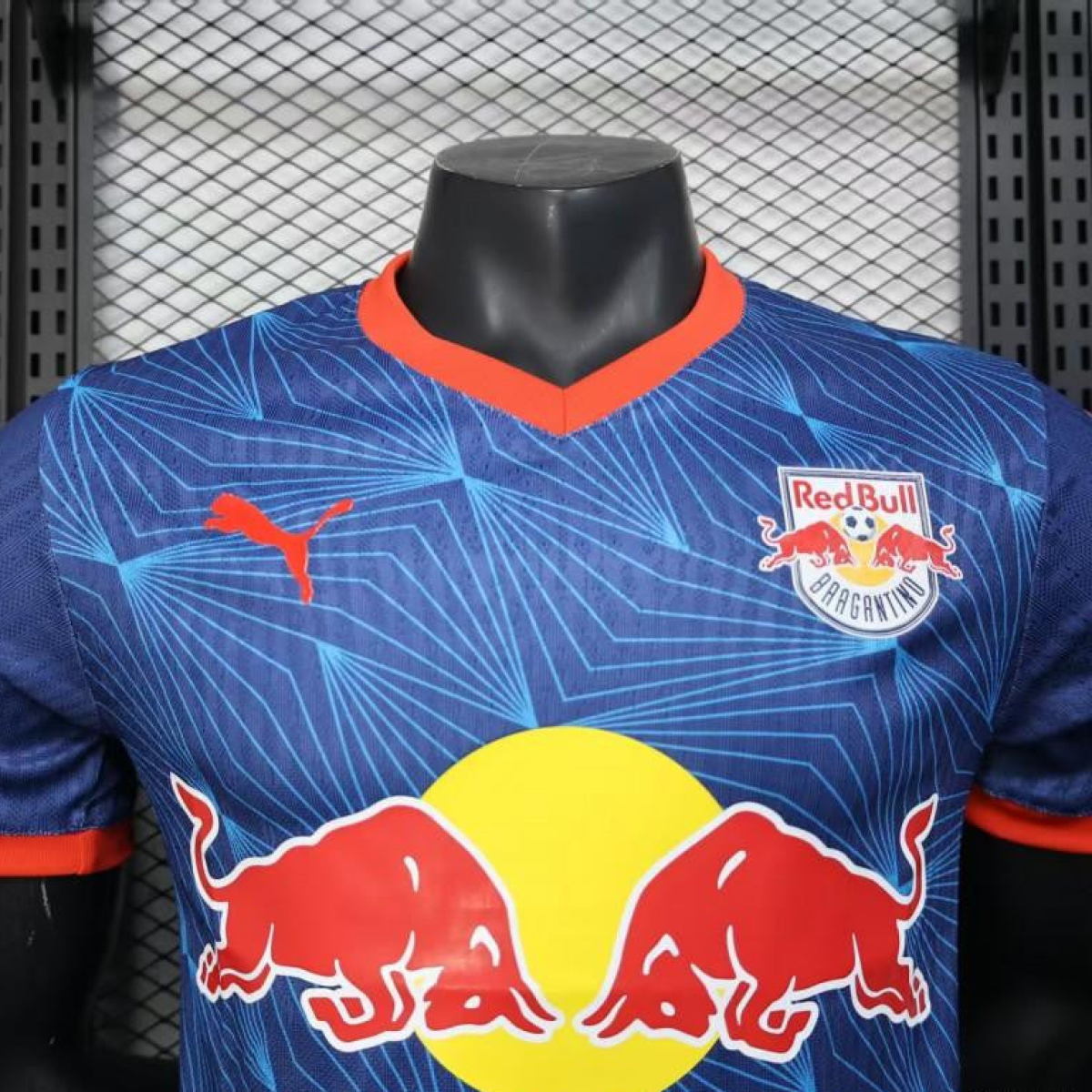 Player Version 25/26 RB Bragantino Blue with Geometric Pattern and Red Bull Logo Jersey