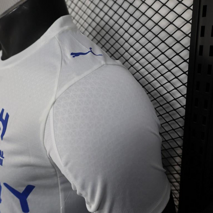 Player Version 25/26 Al-Hilal Away White with Blue Details and SAVVY Games Group Sponsor Jersey