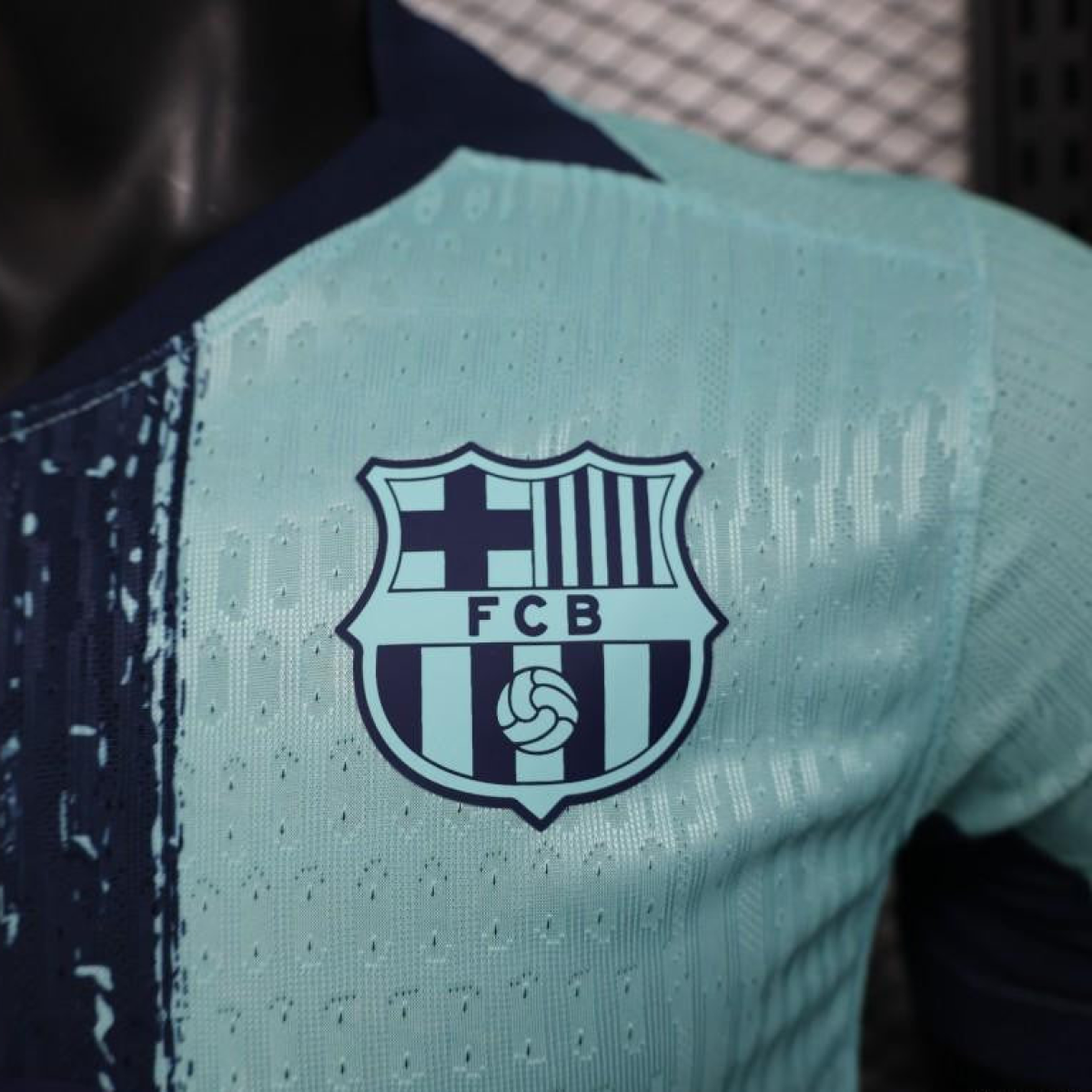 Player Version 25/26 Barcelona Blue 125Th Anniversary Mint Green Jersey with Navy Blue Stripe and Spotify Sponsor