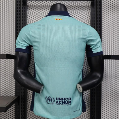 Player Version 25/26 Barcelona Blue 125Th Anniversary Mint Green Jersey with Navy Blue Stripe and Spotify Sponsor