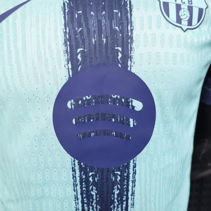Player Version 25/26 Barcelona Blue 125Th Anniversary Mint Green Jersey with Navy Blue Stripe and Spotify Sponsor