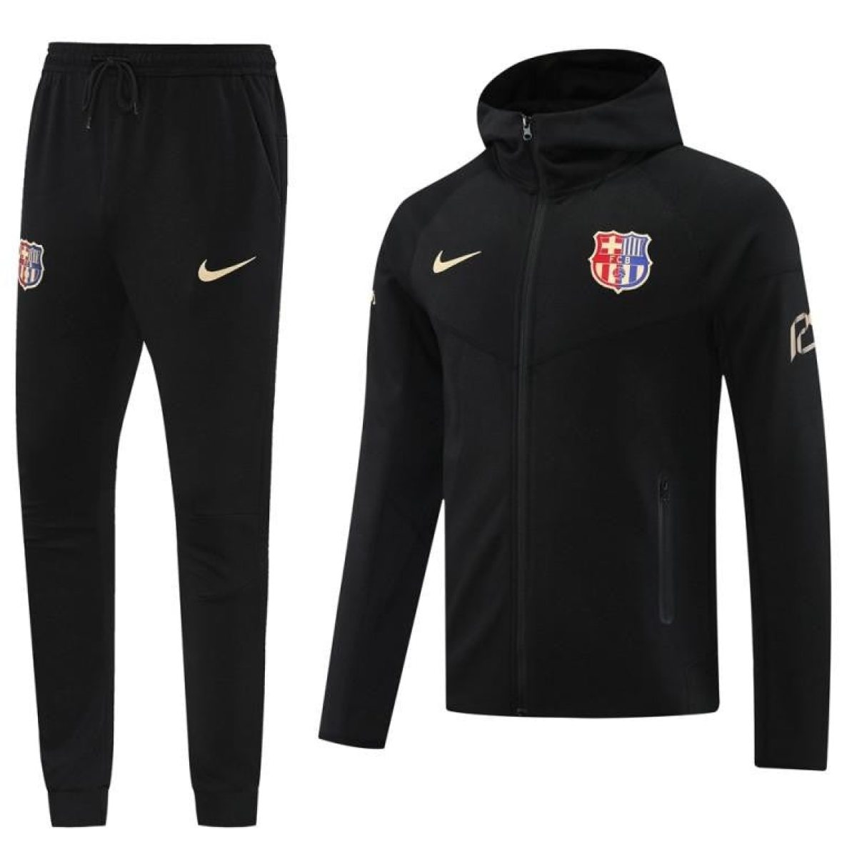 24/25 Barcelona Black Hoodie Full Zipper Jacket +Long Pants