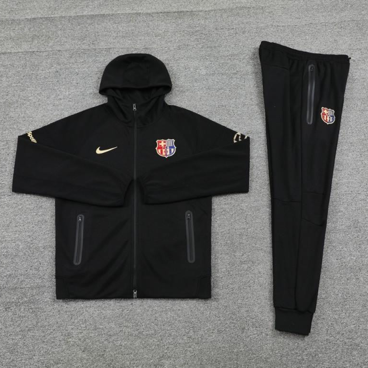 24/25 Barcelona Black Hoodie Full Zipper Jacket +Long Pants