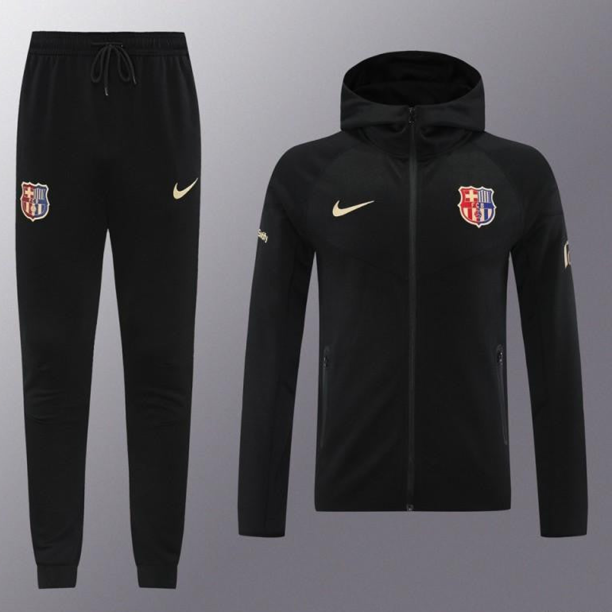 24/25 Barcelona Black Hoodie Full Zipper Jacket +Long Pants