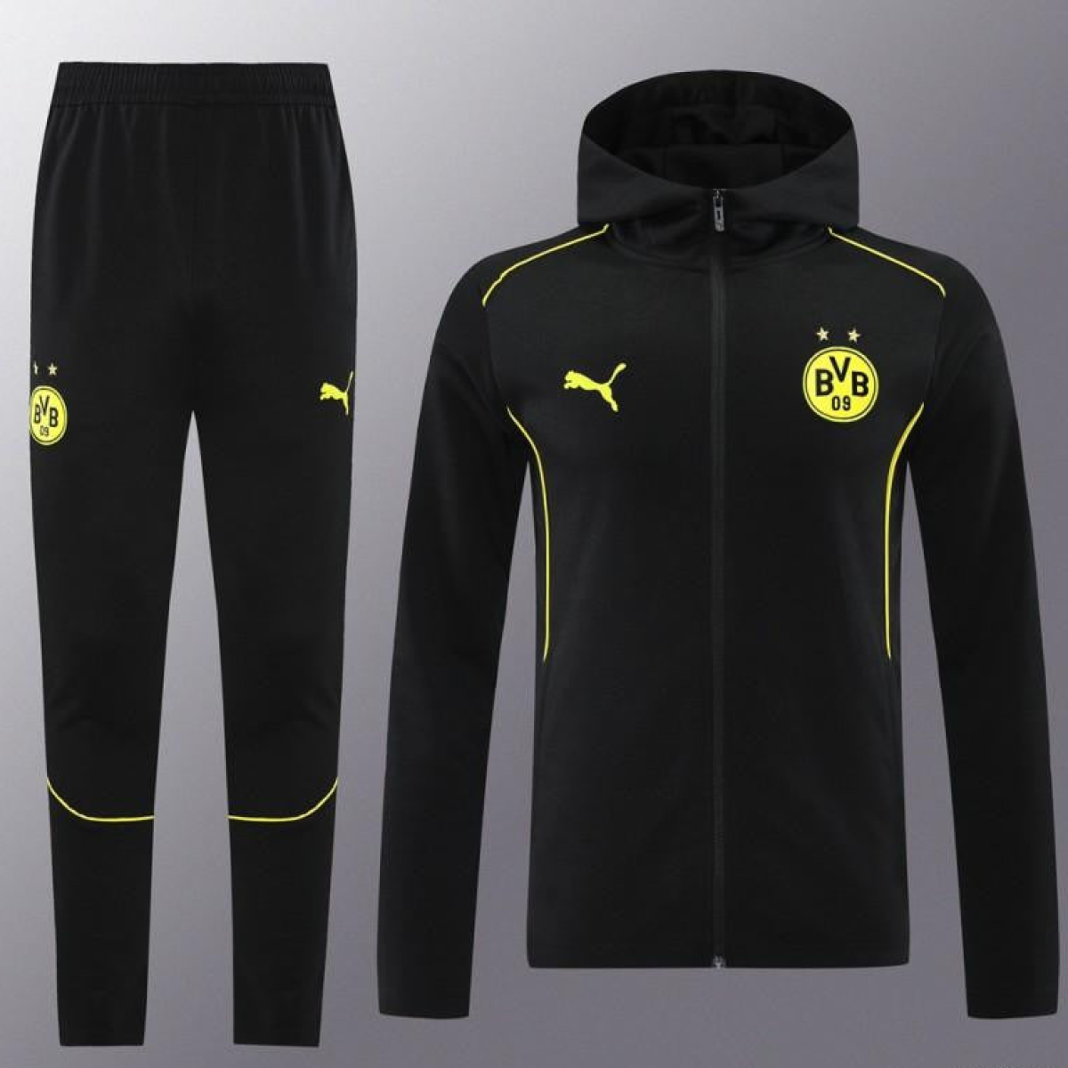24/25 Borussia Dortmund Black Hoodie Full Zipper Jacket +Long Pants