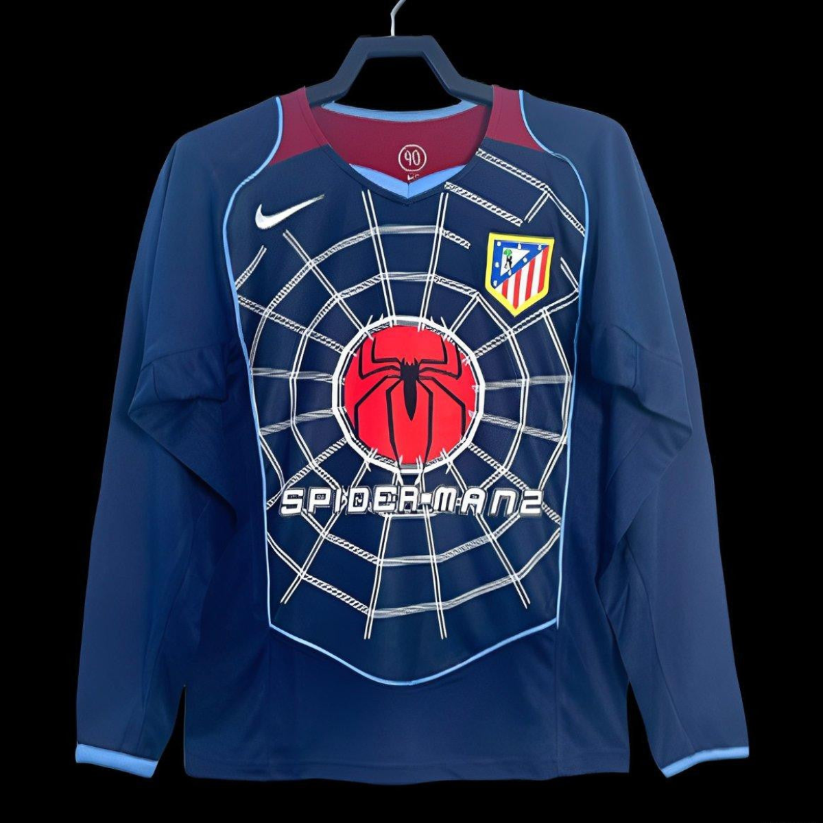 Retro 04/05 Long Sleeve Atletico Madrid Away Blue Jersey