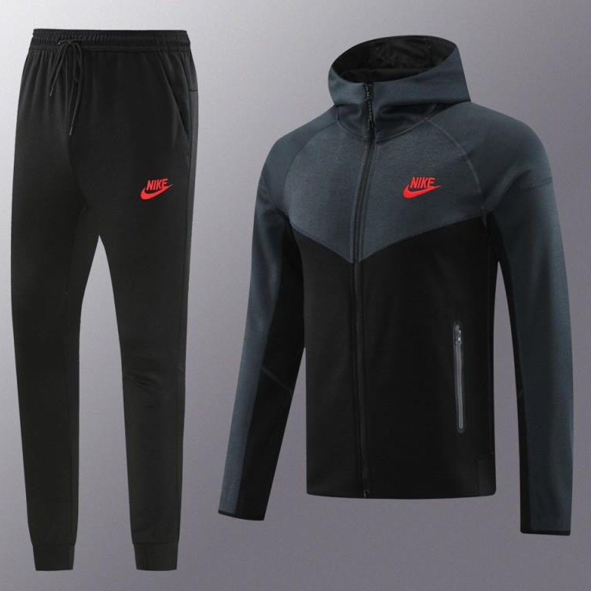 2024 Nike Grey/Black Full Zipper Jacket +Long Pants
