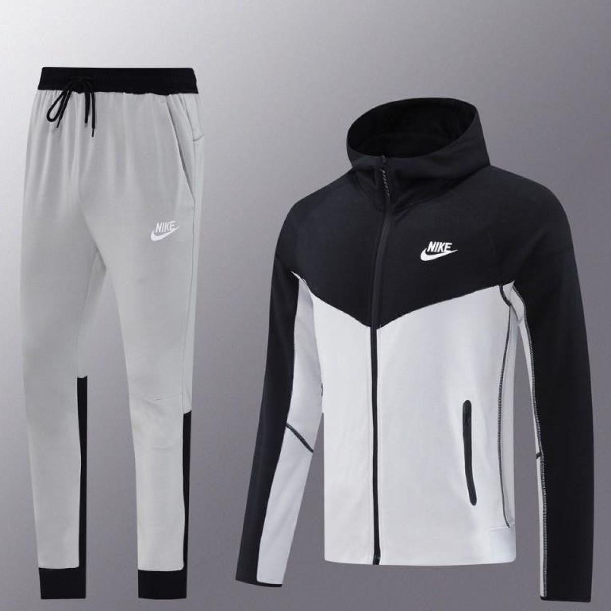 2024 NIKE Sports White/Black Full Zipper Jacket +Long Pants