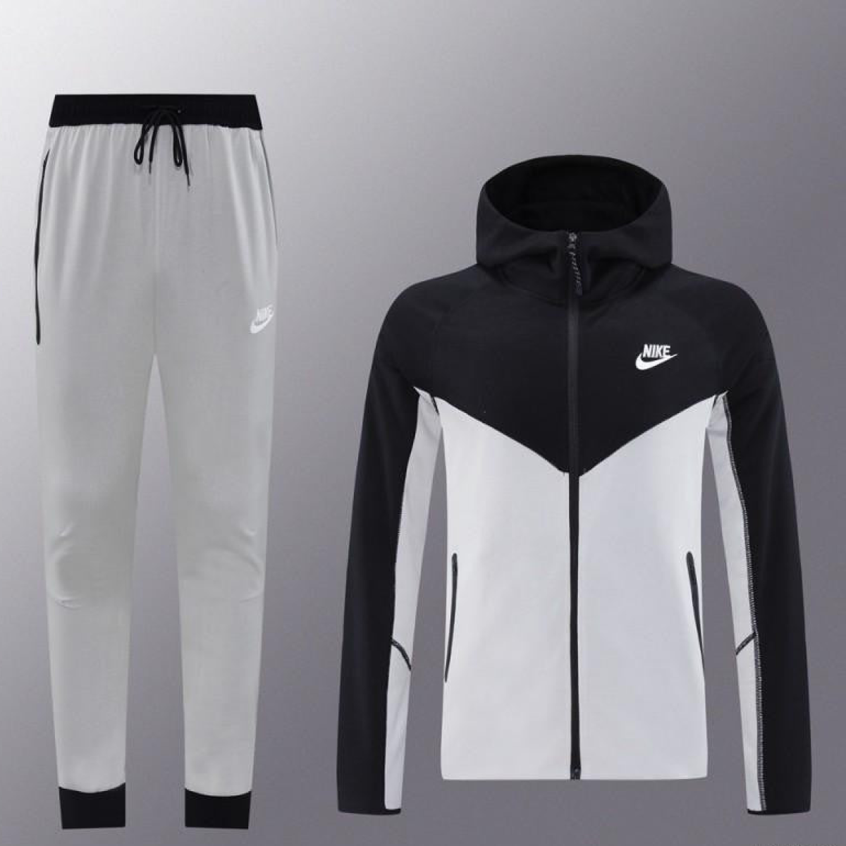 2024 NIKE Sports White/Black Full Zipper Jacket +Long Pants