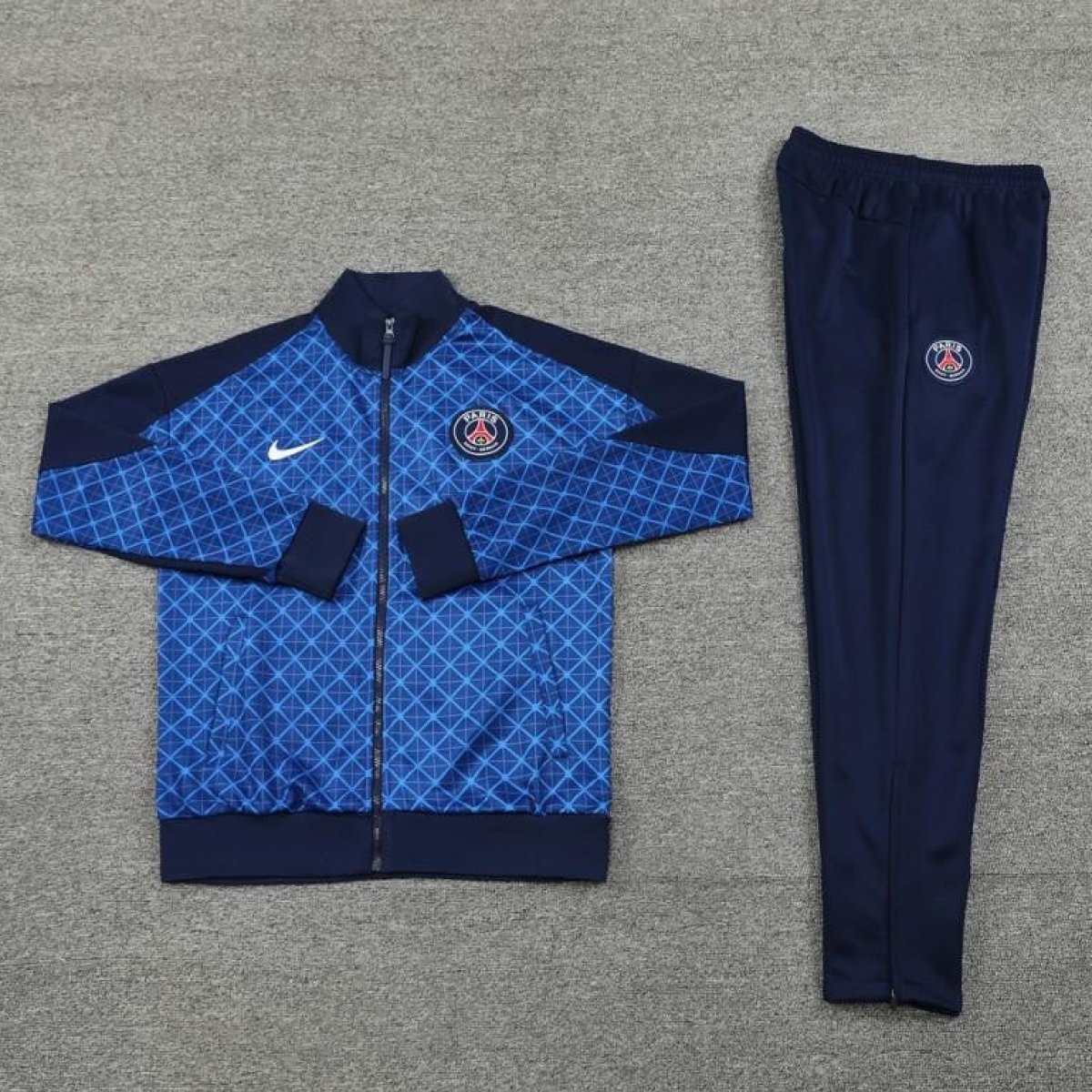 24/25 PSG Blue Grid Pattern Full Zipper Jacket +Long Pants