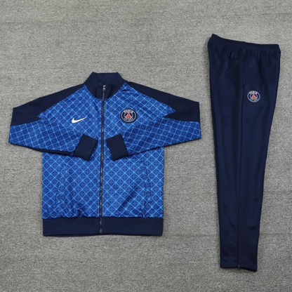 24/25 PSG Blue Grid Pattern Full Zipper Jacket +Long Pants